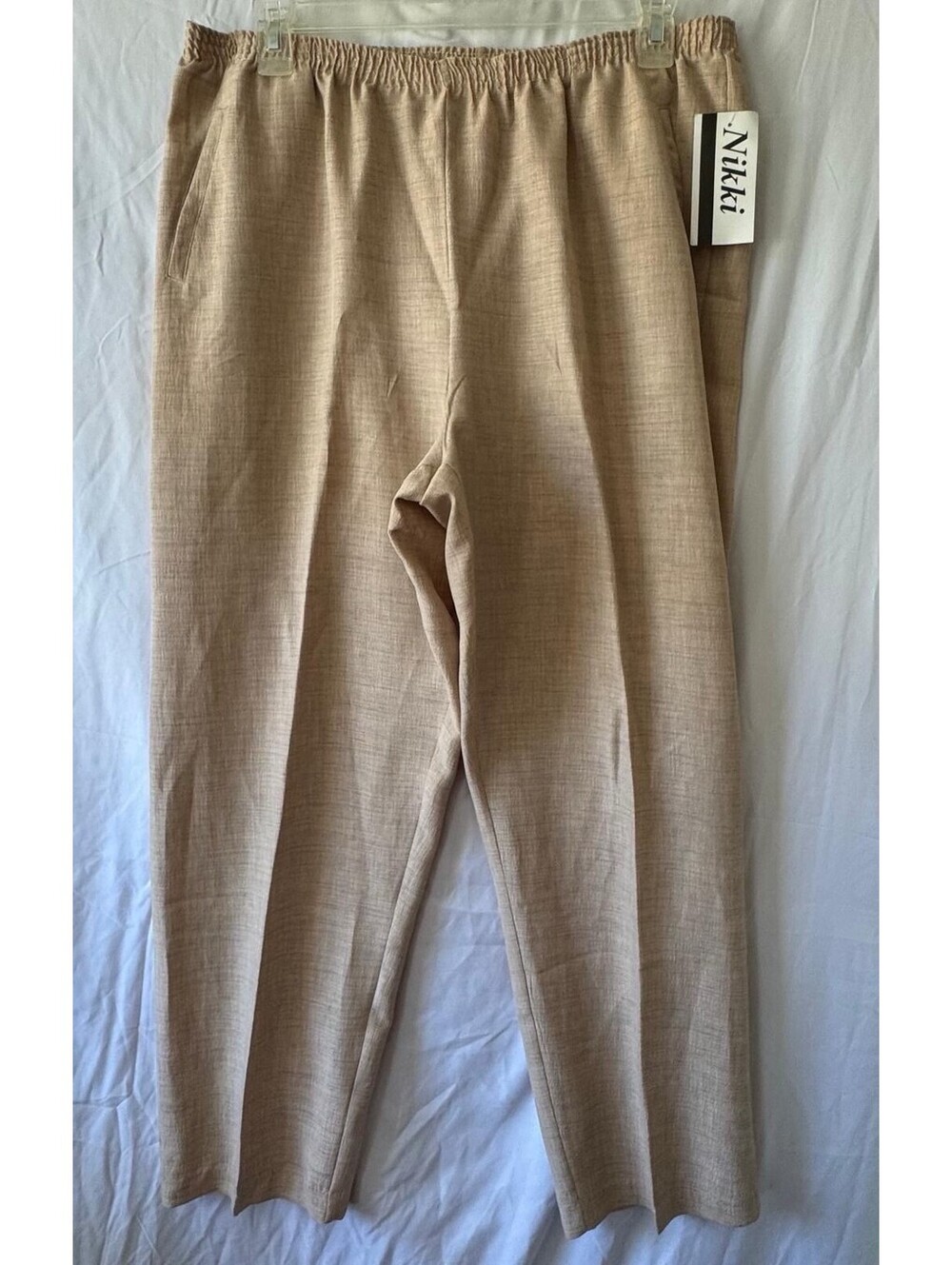 Nikki Pants 20 Natural Beige Elastic Waist NWT Tapered Polyester
